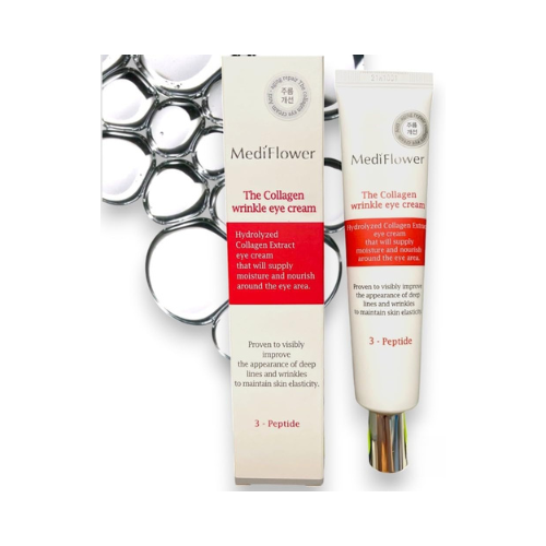 Home korean collagen anti wrinkle eye cream for delicate skin around eyes with hyaluronic acid, adenosine & sodium hyaluronate, age reduction & intensive moisturizing, by mediflower, made in korea